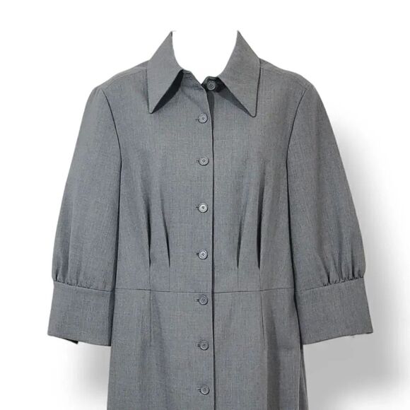 Worth Wool Blend Button Down Pleated Suit Dress in Gray Size 10 - Picture 3 of 8